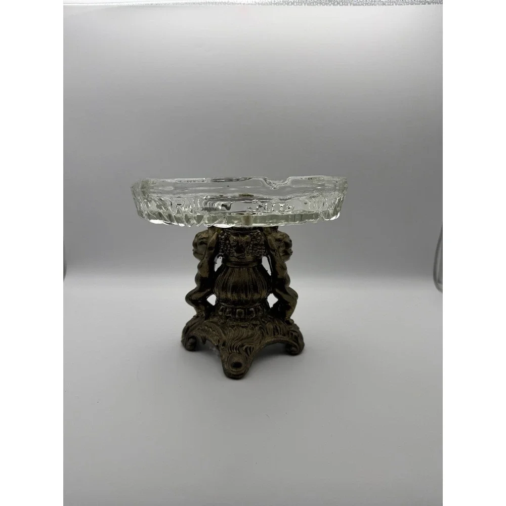 VTG Crystal‎ Decorative Angel Baby Cherub Base Glass Top Candy Dish AshTray